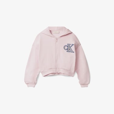  Calvin Klein Logo Terry Zip Through Çocuk Pembe Sweatshirt