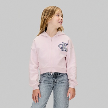  Calvin Klein Logo Terry Zip Through Çocuk Pembe Sweatshirt