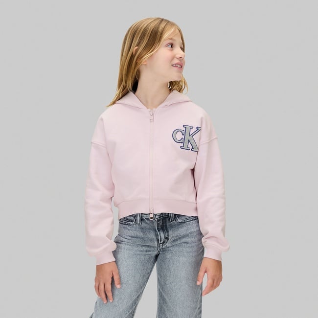  Calvin Klein Logo Terry Zip Through Çocuk Pembe Sweatshirt