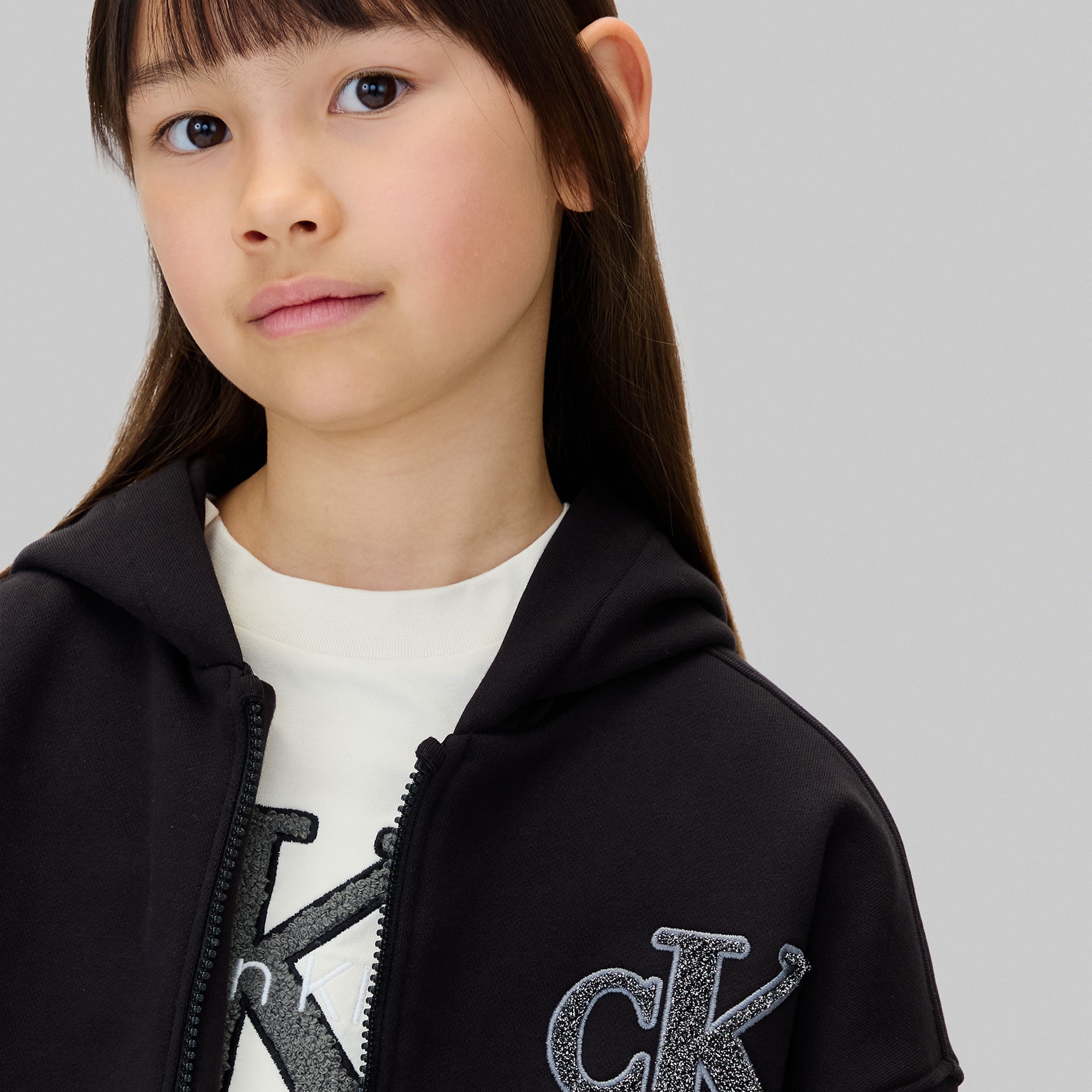 Calvin Klein Logo Terry Zip Through Çocuk Siyah Sweatshirt