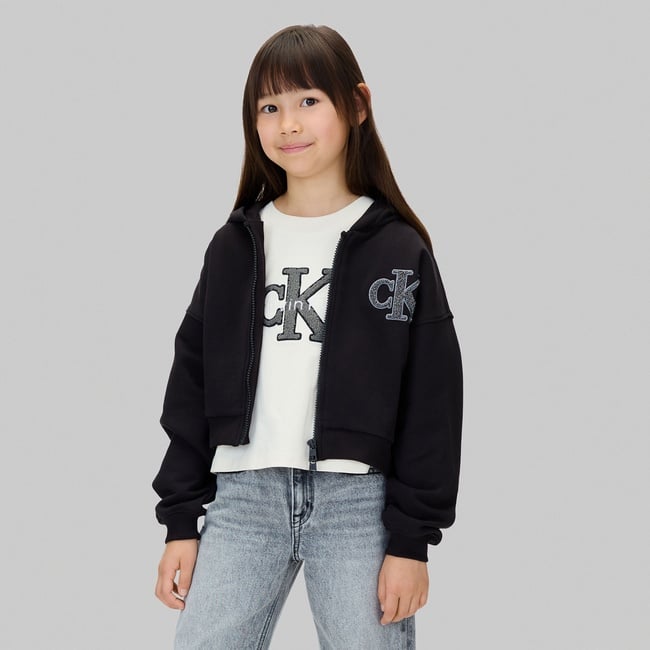  Calvin Klein Logo Terry Zip Through Çocuk Siyah Sweatshirt