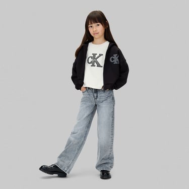  Calvin Klein Logo Terry Zip Through Çocuk Siyah Sweatshirt