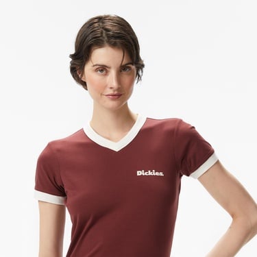  Dickies Slayden Ringer Kadın Kahverengi T-Shirt