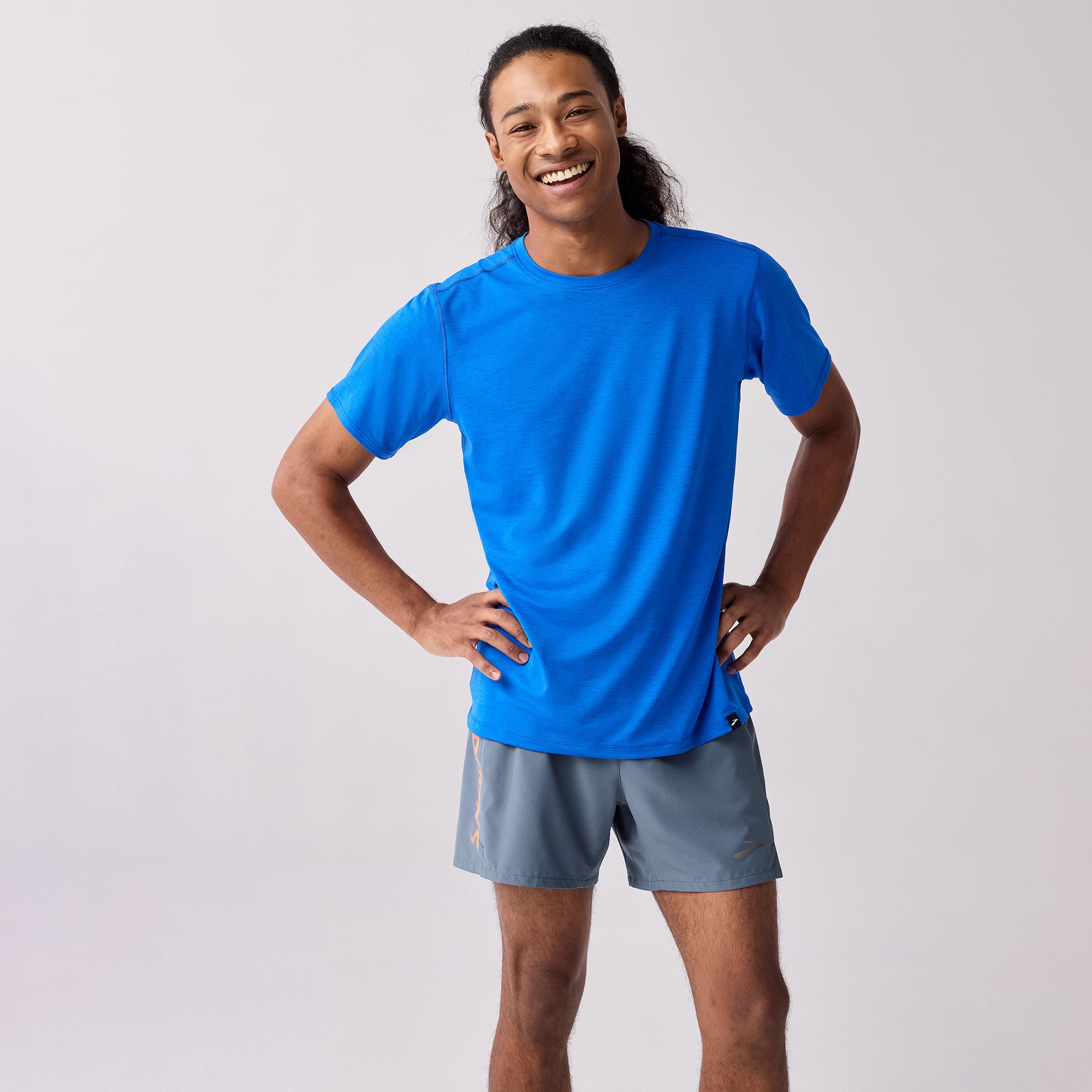  Brooks Luxe Sleeve Erkek Mavi Koşu T-Shirt