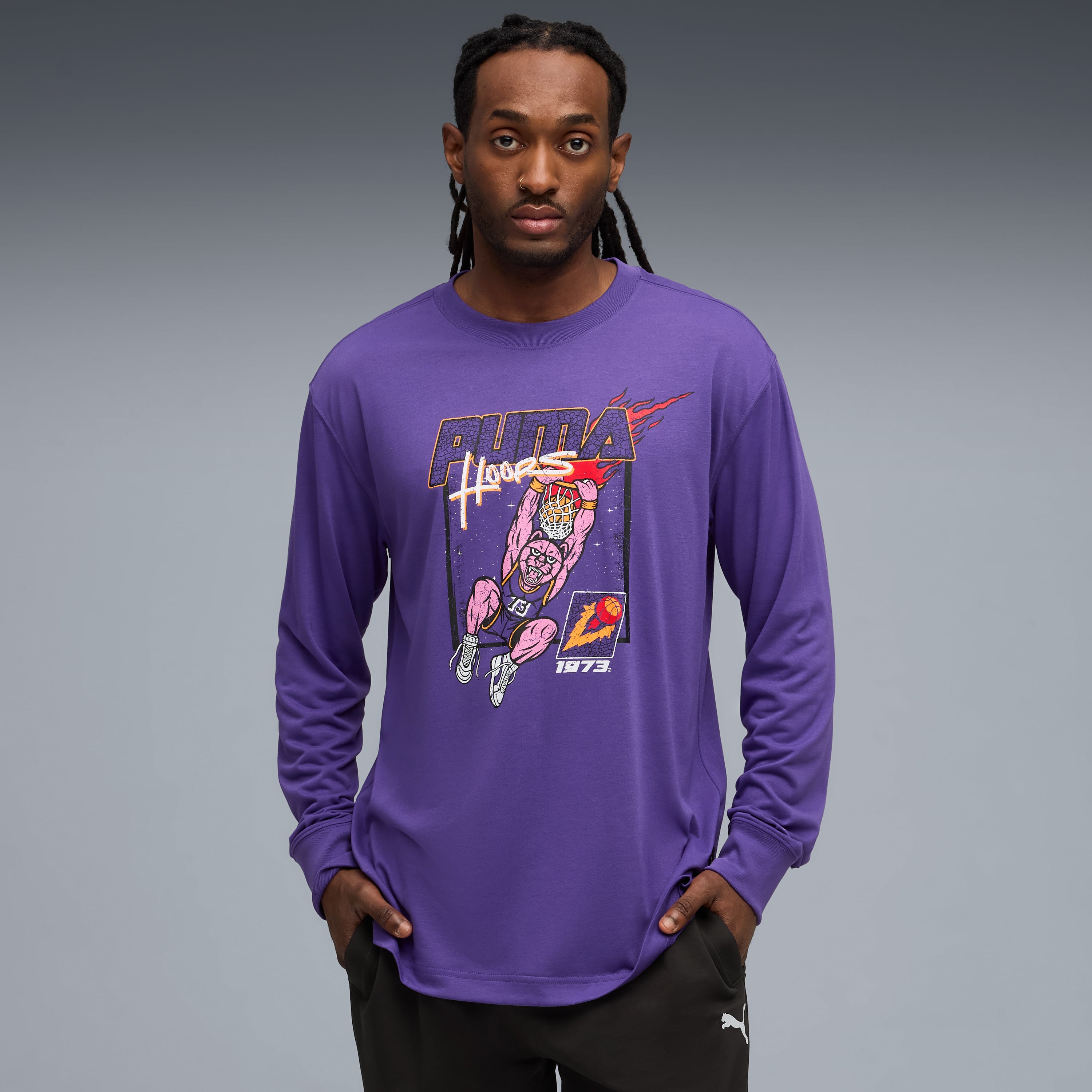  Puma Hoopstel Ls Erkek Mor Basketbol T-Shirt