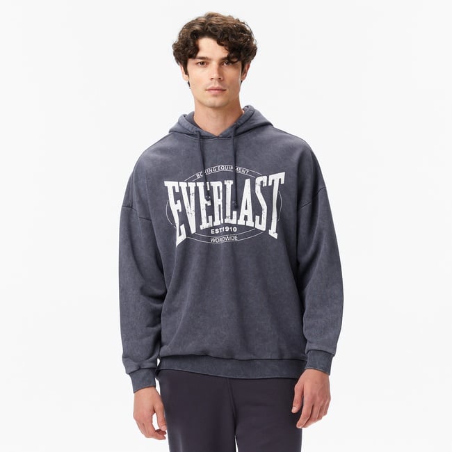  Everlast Authentic Boxing Oversize Erkek Gri Kapüşonlu Sweatshirt