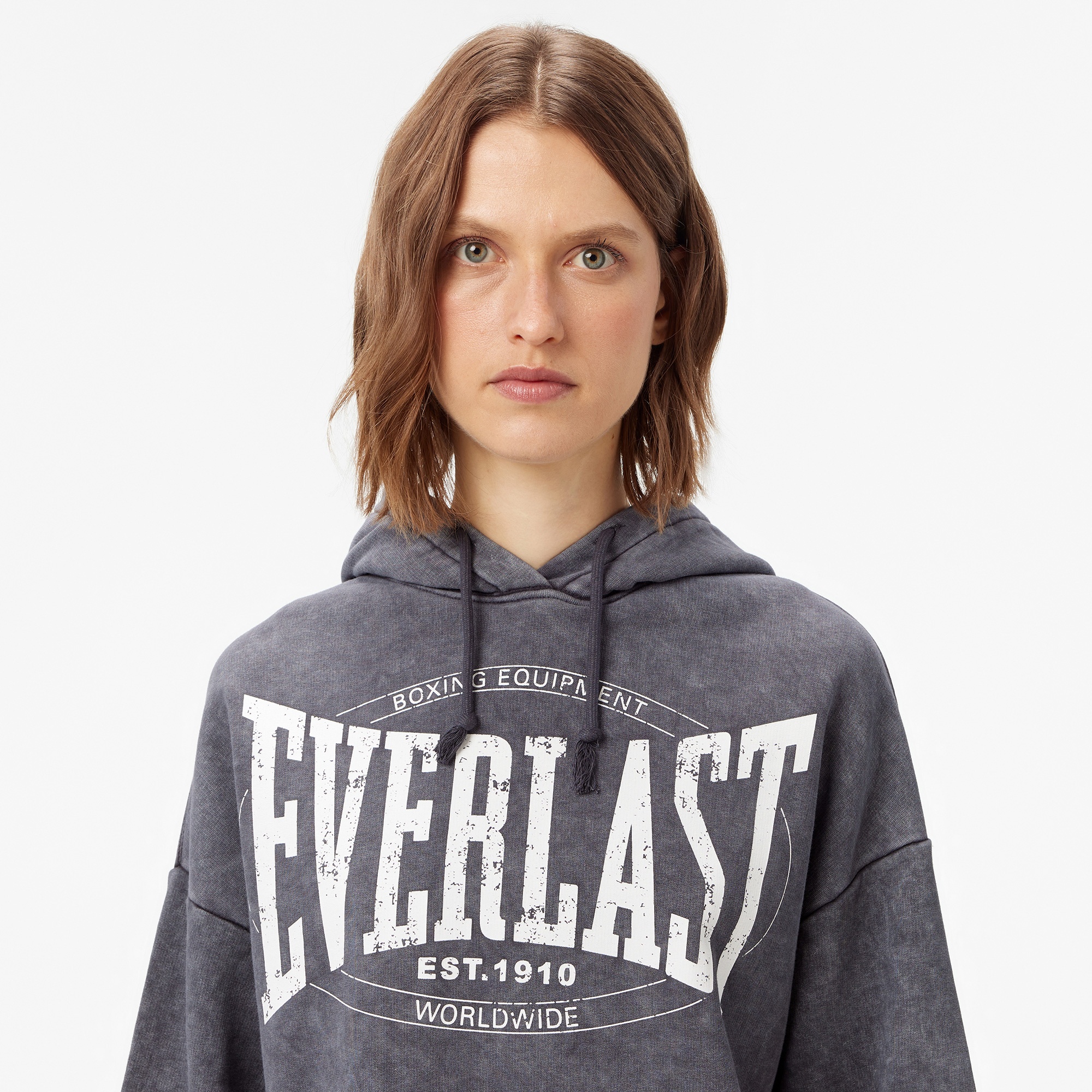 Everlast Authentic Boxing Wmn Kadın Gri Kapüşonlu Oversize Sweatshirt