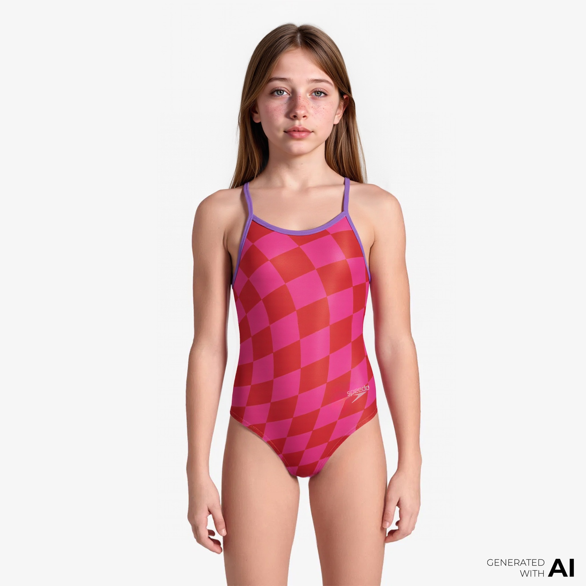 Speedo Allover Digital V-Back Çocuk Kırmızı Mayo