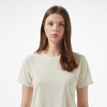  Salomon Shkout Air Crop Ss Kadın Krem Koşu T-Shirt