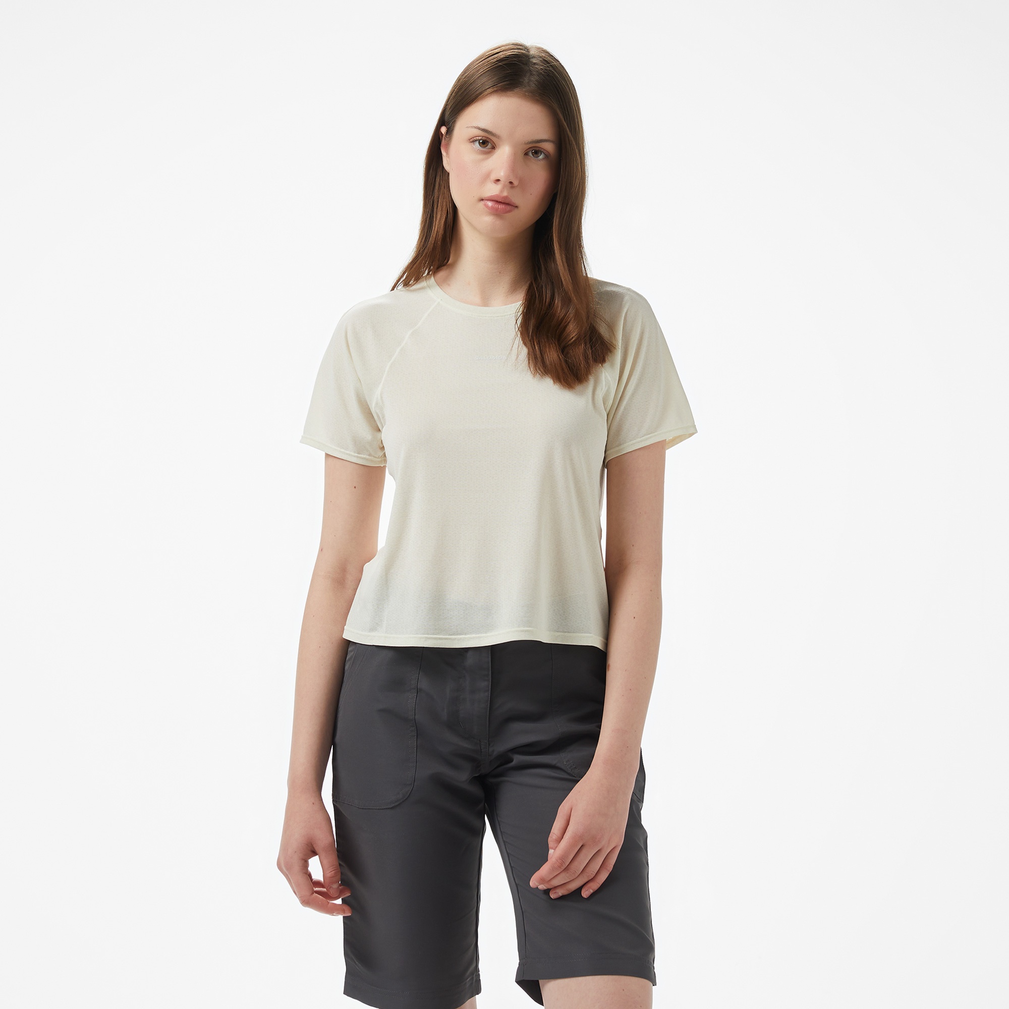 Salomon Shkout Air Crop Ss Kadın Krem Koşu T-Shirt