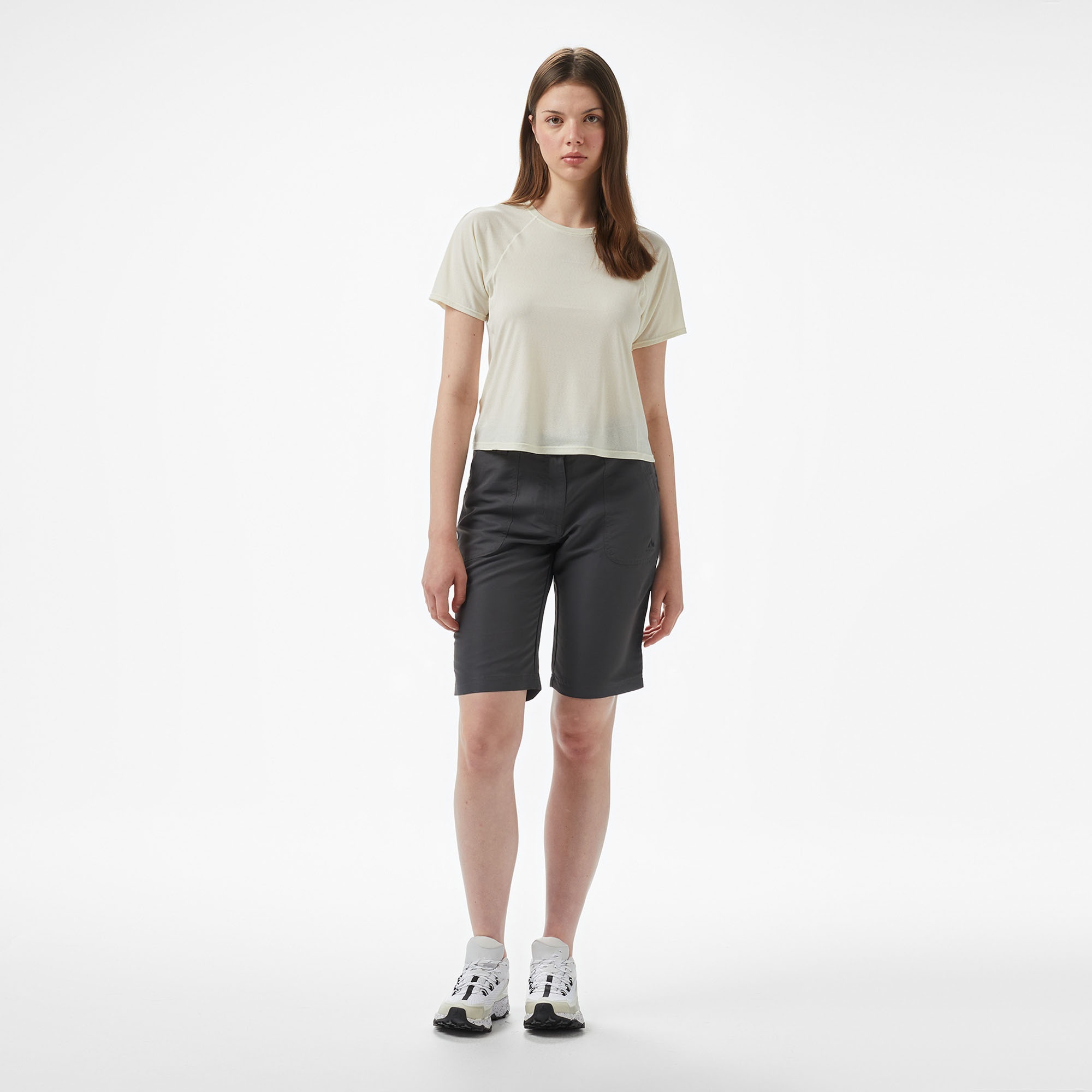 Salomon Shkout Air Crop Ss Kadın Krem Koşu T-Shirt