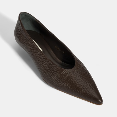  Kadın Kahve İnce Kısa Topuklu Deri Ayakkabı