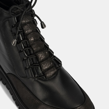  Kadın Siyah Bağcıklı DesaComfort Deri Bot