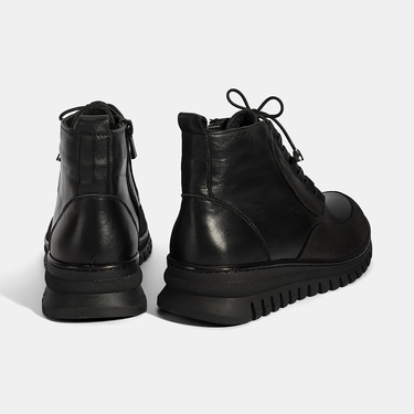  Kadın Siyah Bağcıklı DesaComfort Deri Bot