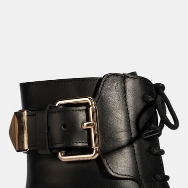  Kadın Siyah Bağcıklı Deri Postal Bot