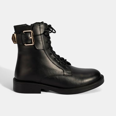  Kadın Siyah Bağcıklı Deri Postal Bot