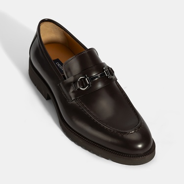  Erkek Kahve Metal Aksesuarlı Deri Loafer