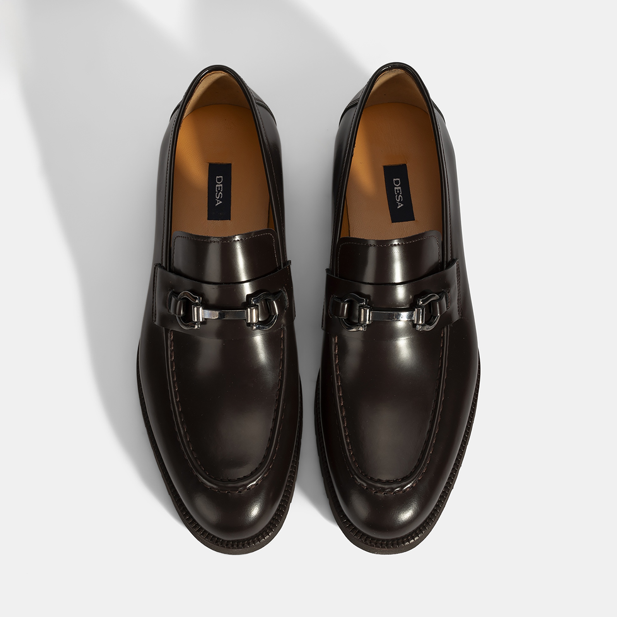 Erkek Kahve Metal Aksesuarlı Deri Loafer