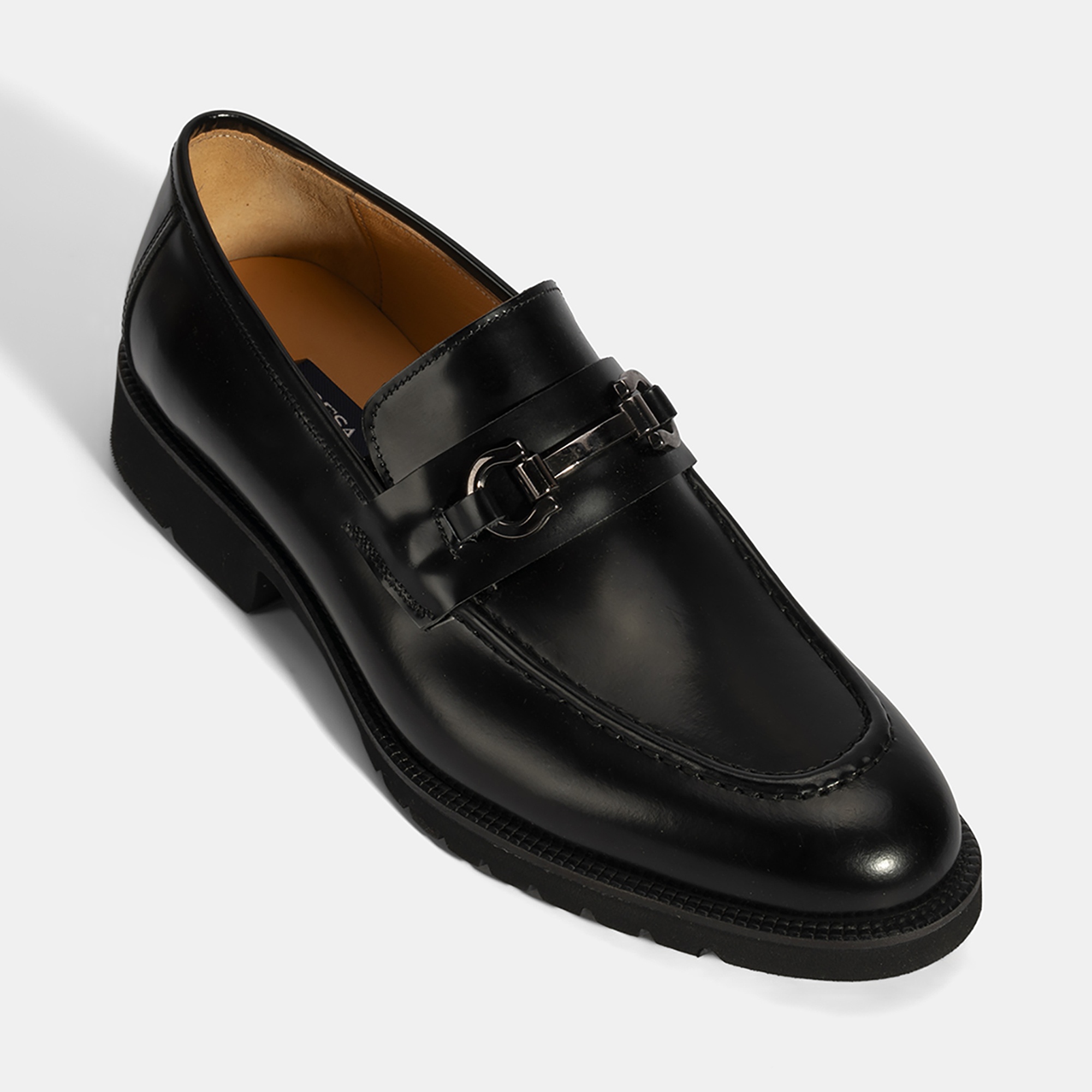 Erkek Siyah Metal Aksesuarlı Deri Loafer