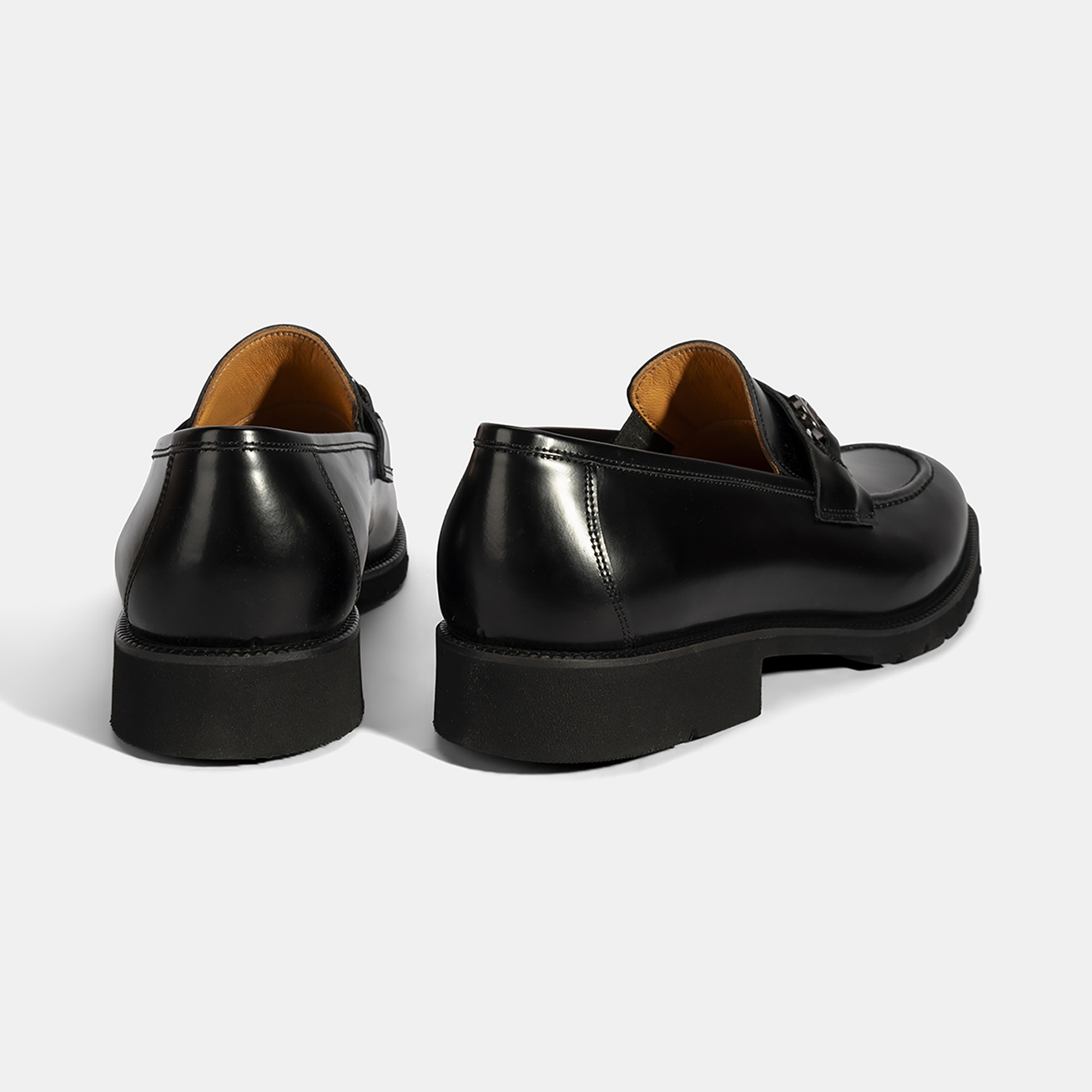 Erkek Siyah Metal Aksesuarlı Deri Loafer