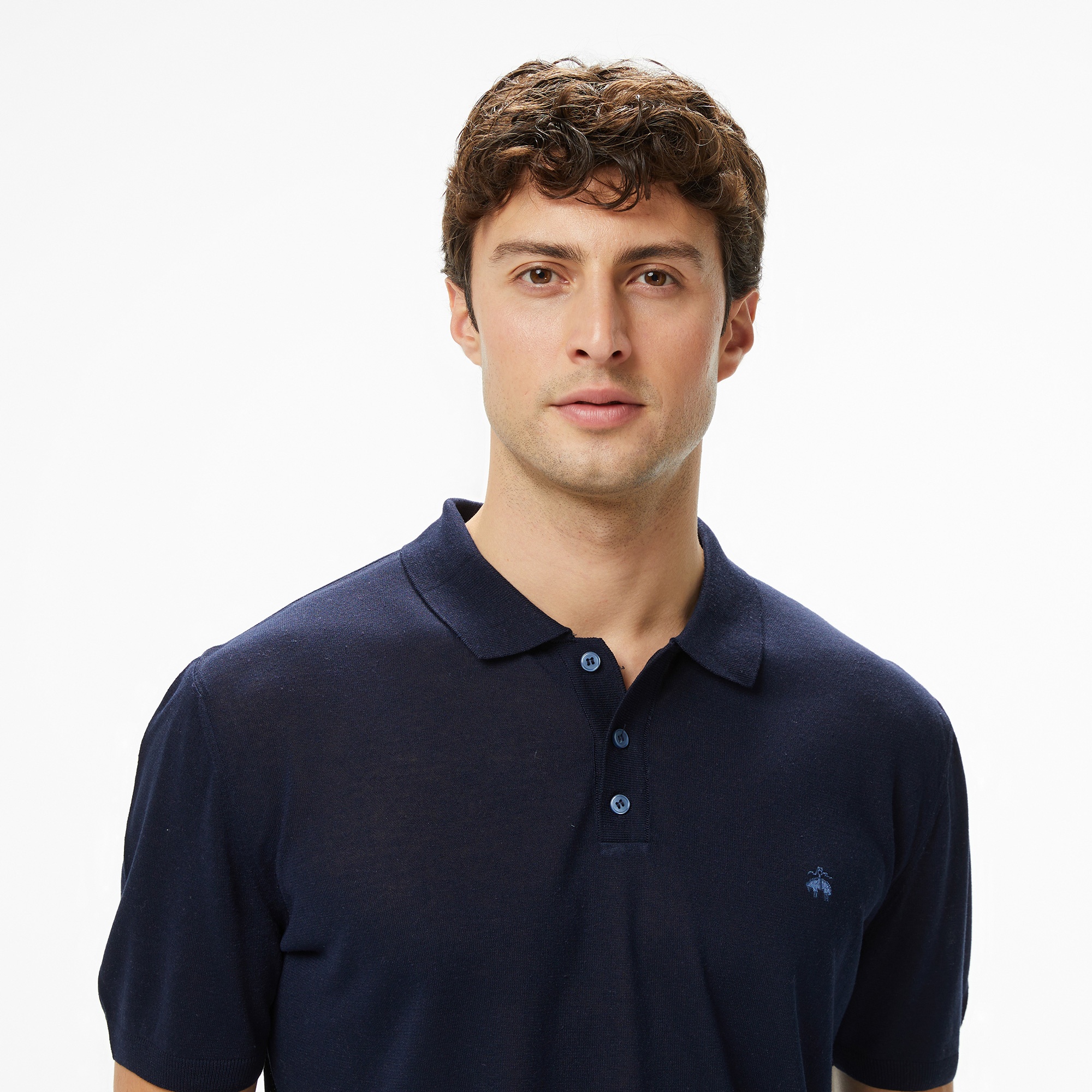 Brooks Brothers Keten Karışımlı Erkek Lacivert Polo