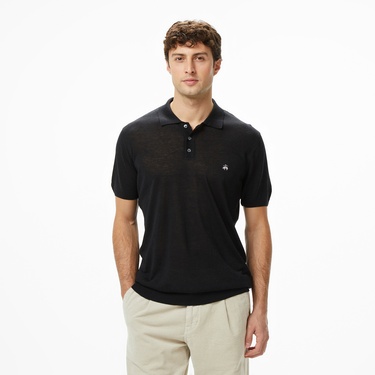  Brooks Brothers Polo Yaka Kısa Kol Keten Karışımlı Erkek Siyah Kazak