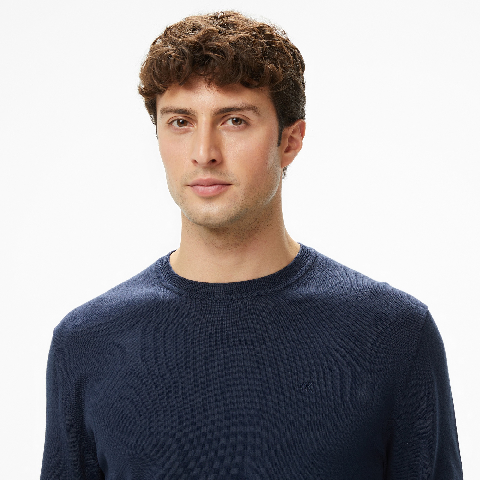 Calvin Klein Supima Cotton Crew Erkek Mavi Triko