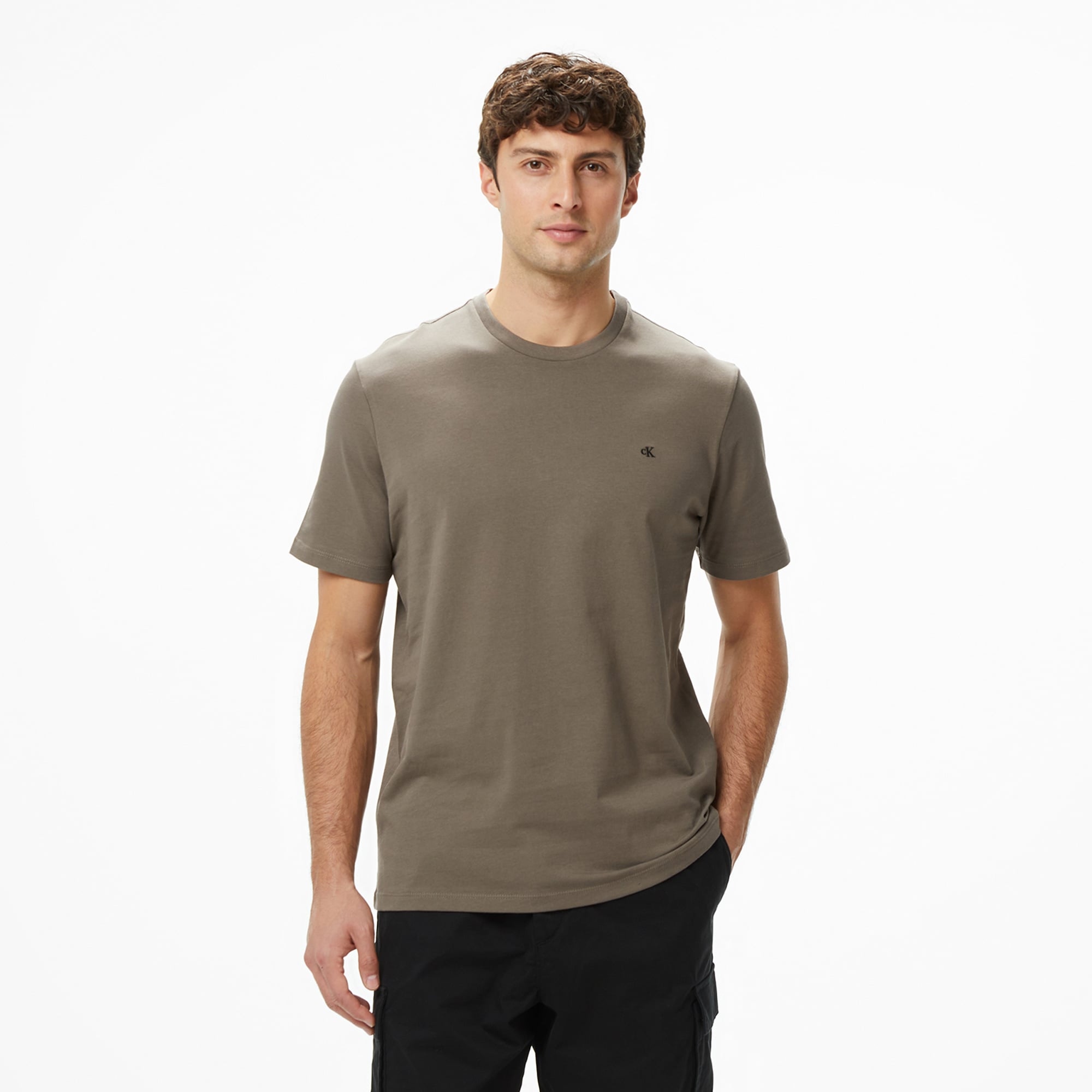  Calvin Klein Smooth Cotton Solid Erkek Gri T-Shirt