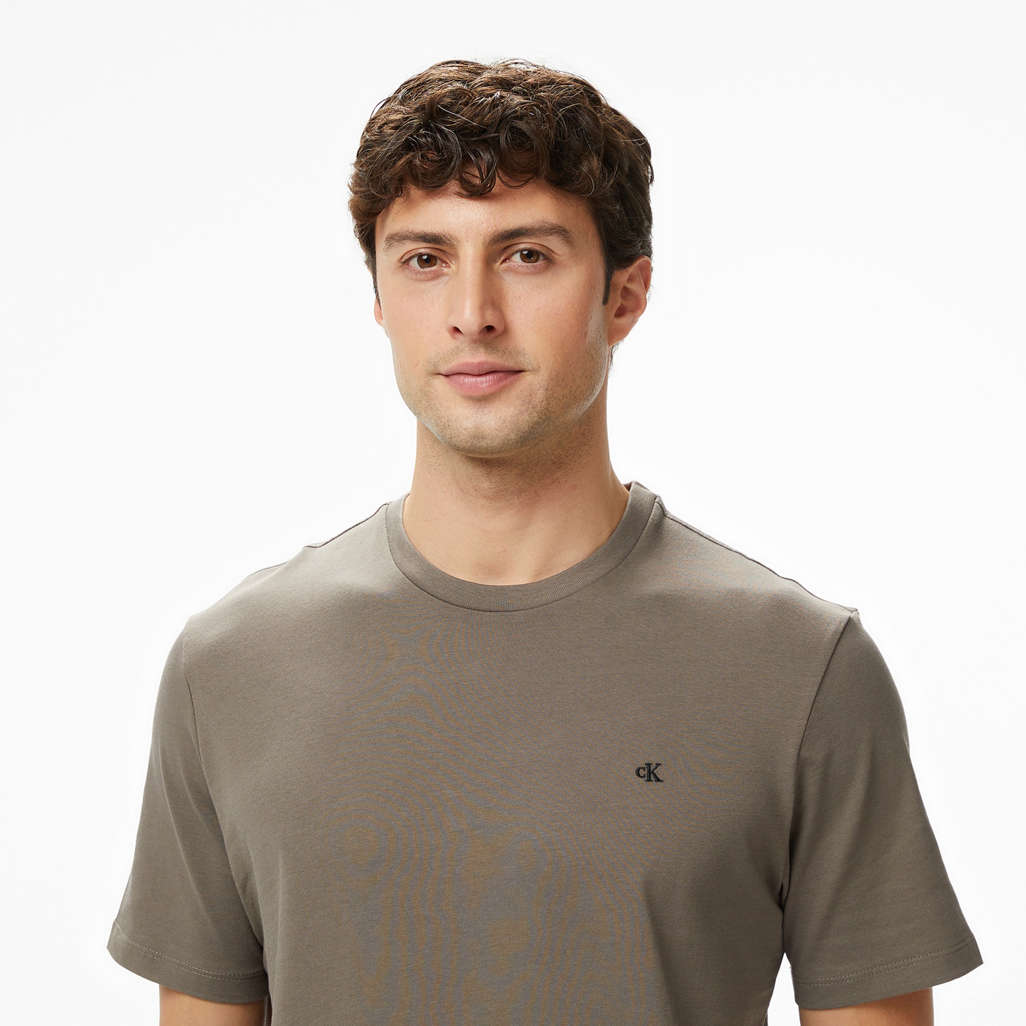Calvin Klein Smooth Cotton Solid Erkek Gri T-Shirt