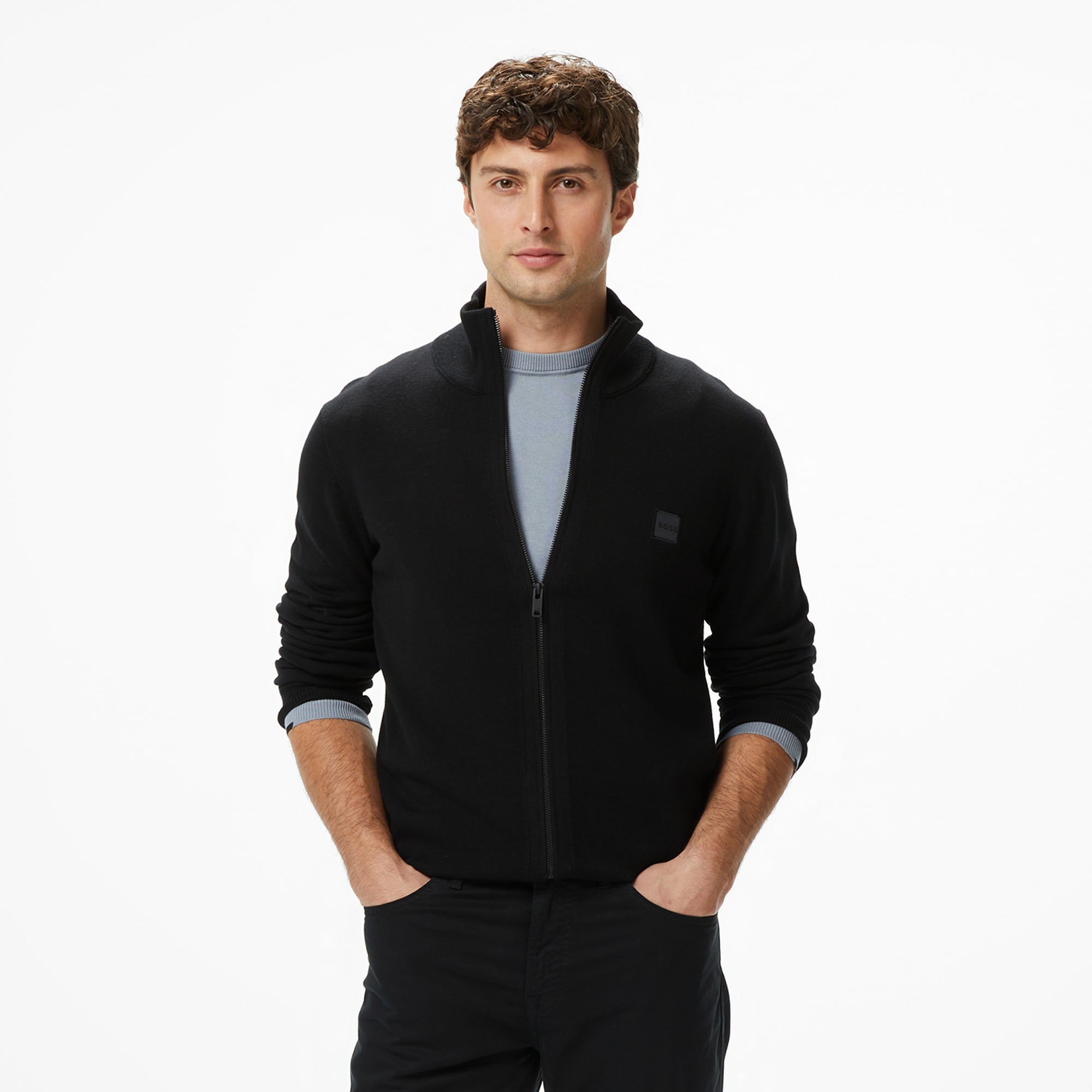 Boss Kanozip Erkek Siyah Triko