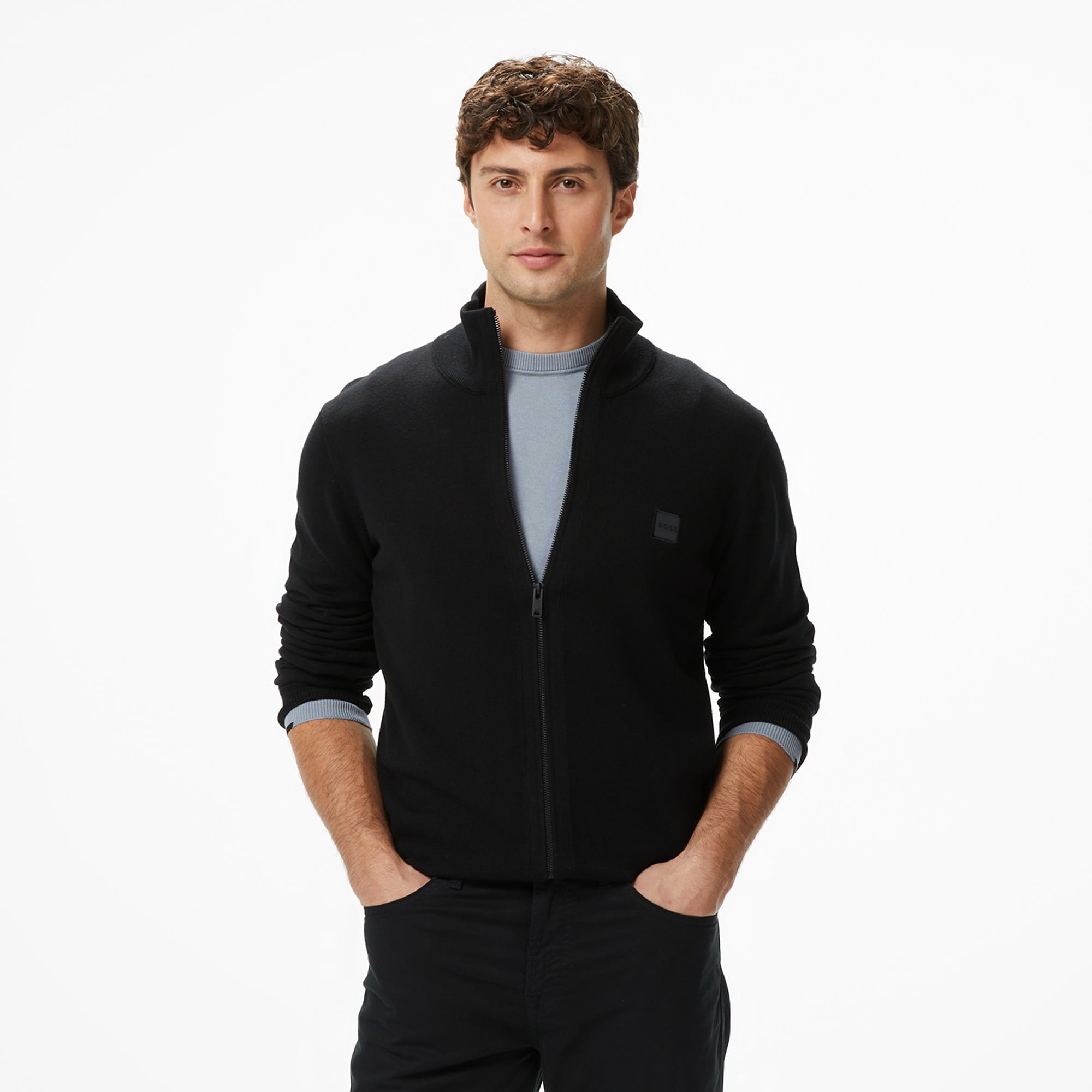  Boss Kanozip Erkek Siyah Triko