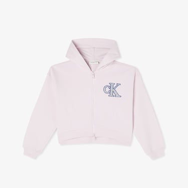  Calvin Klein Logo Terry Zip Through Çocuk Pembe Sweatshirt