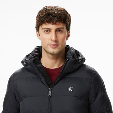  Calvin Klein Nylon Color Bock Puffer Erkek Siyah Ceket