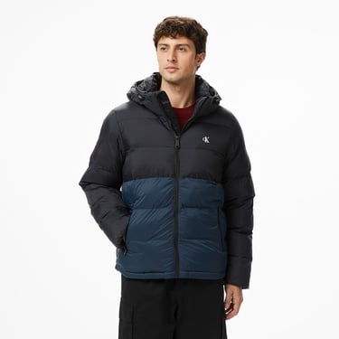  Calvin Klein Nylon Color Bock Puffer Erkek Siyah Ceket