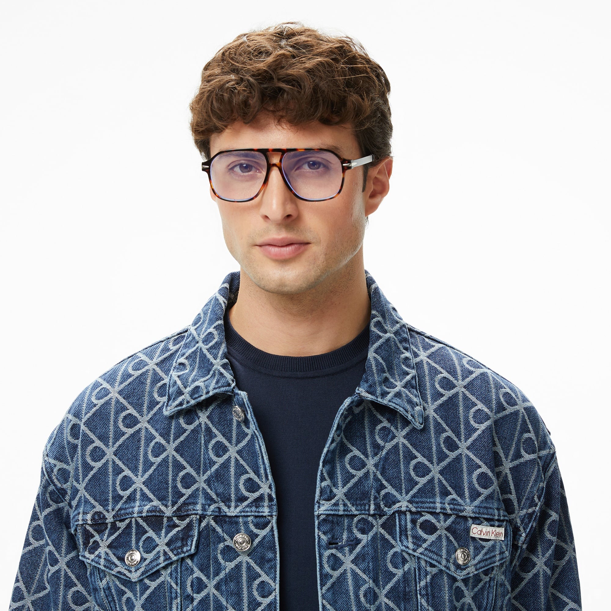 Calvin Klein 90S Indigo Emblem Jacquard Truck Erkek Mavi Ceket