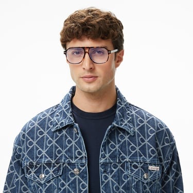  Calvin Klein 90S Indigo Emblem Jacquard Truck Erkek Mavi Ceket