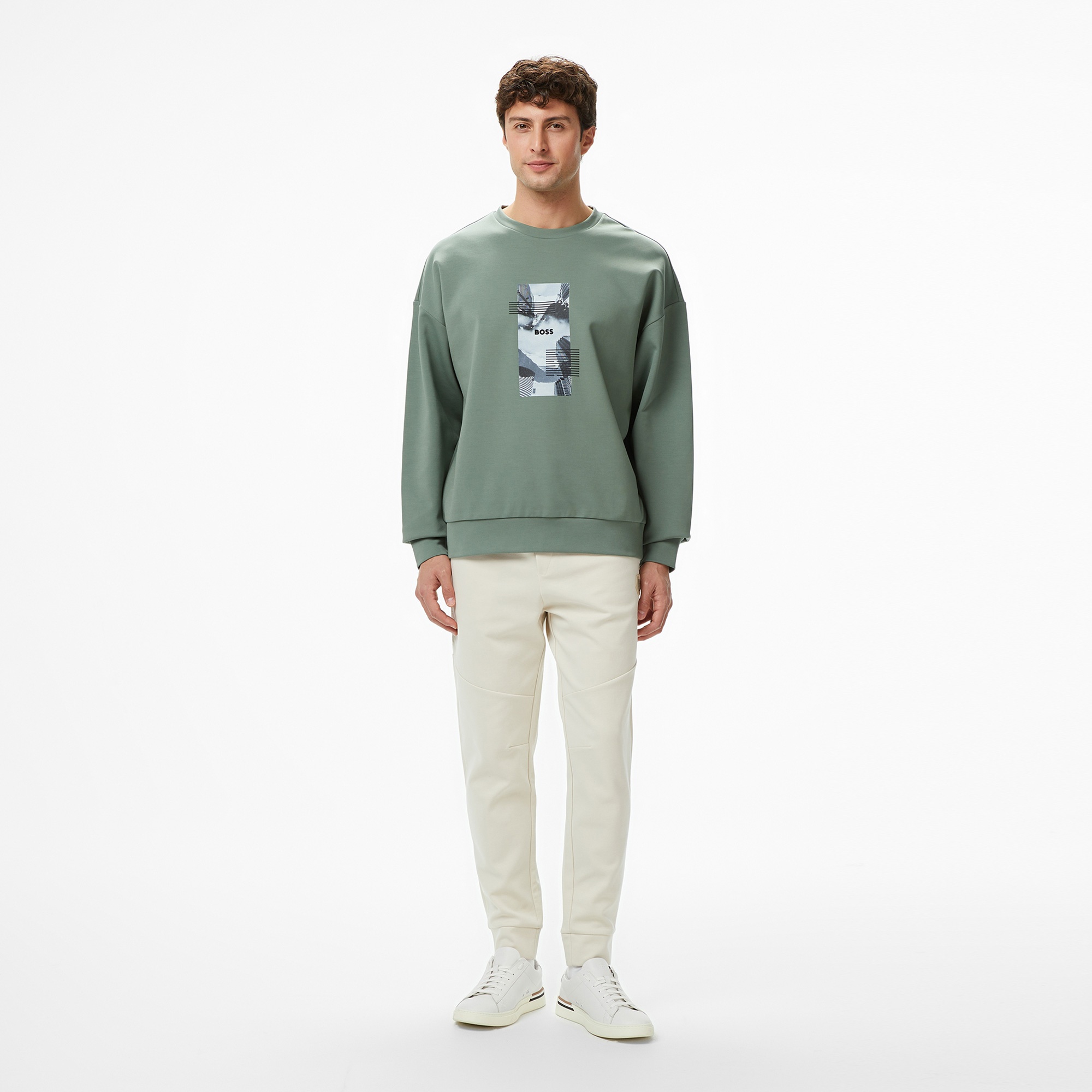 Boss Stenson Zone Erkek Yeşil Sweatshirt