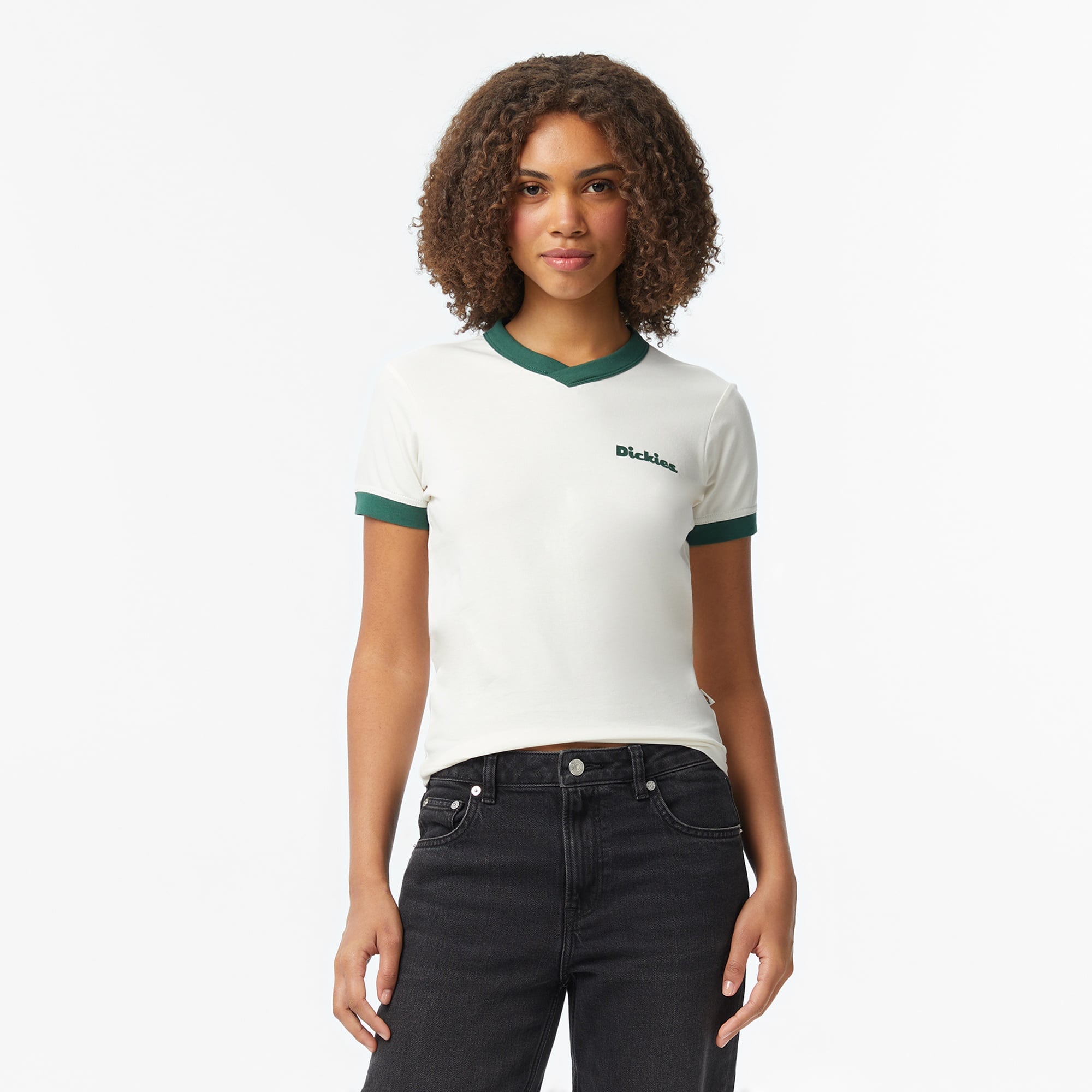 Dickies Slayden Ringer Kadın Beyaz T-Shirt