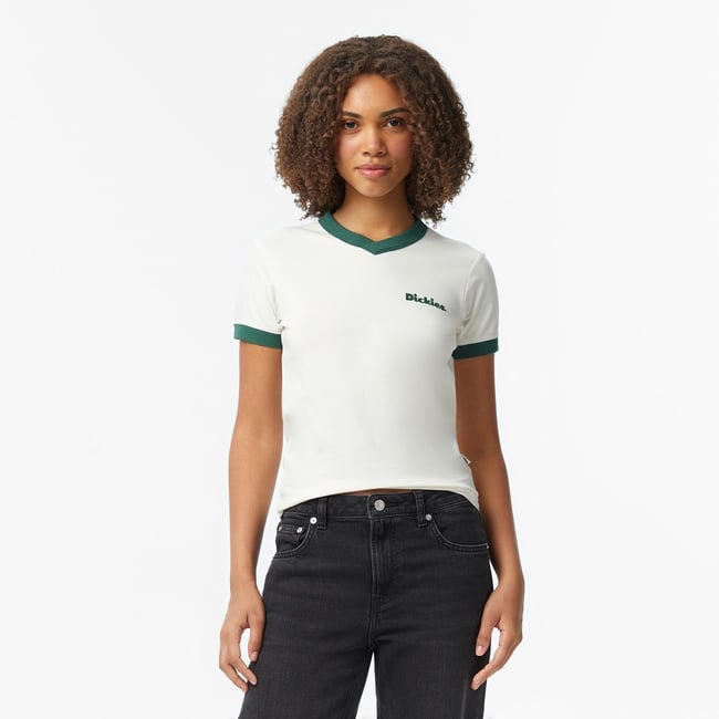  Dickies Slayden Ringer Kadın Beyaz T-Shirt