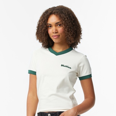  Dickies Slayden Ringer Kadın Beyaz T-Shirt
