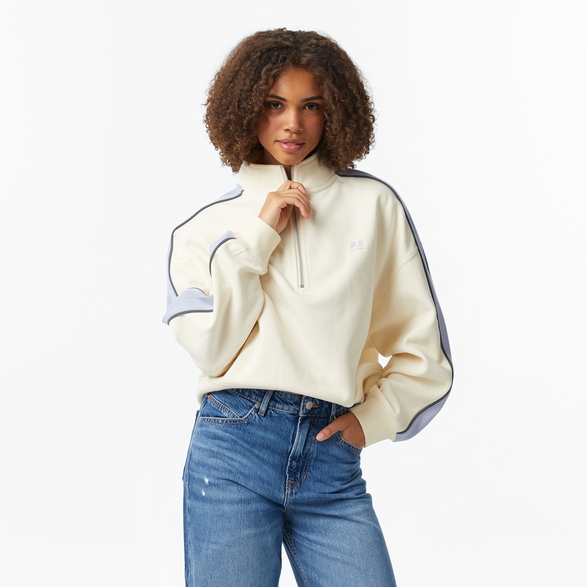 P.E Nation Align Zip Kadın Krem Rengi Sweatshirt