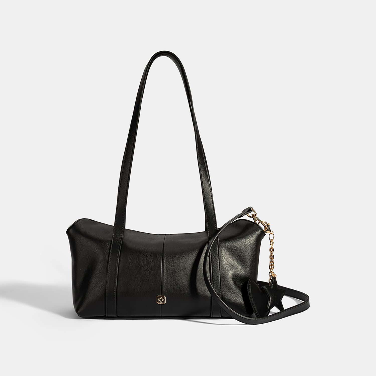  Kadın Siyah Kalp Charm Aksesuarlı Omuz Çantası