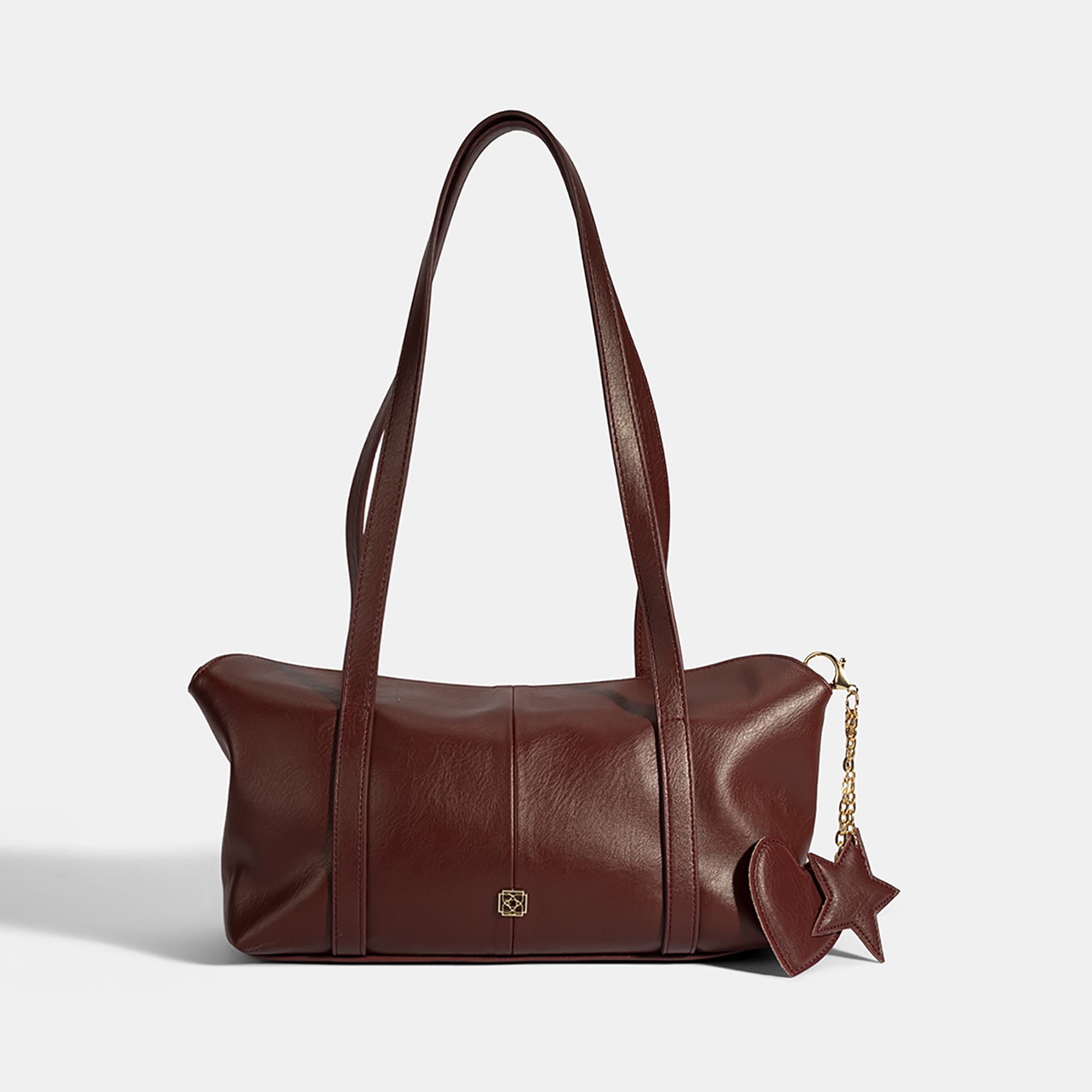 Kadın Bordo Kalp Charm Aksesuarlı Omuz Çantası