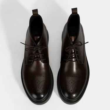  Erkek Kahve Bağcıklı Deri Bot