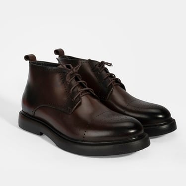  Erkek Kahve Bağcıklı Deri Bot