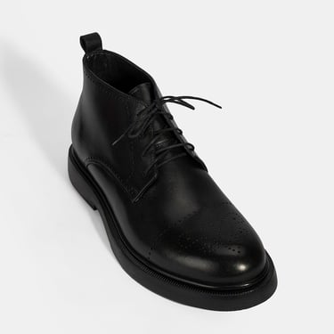  Erkek Siyah Bağcıklı Deri Bot