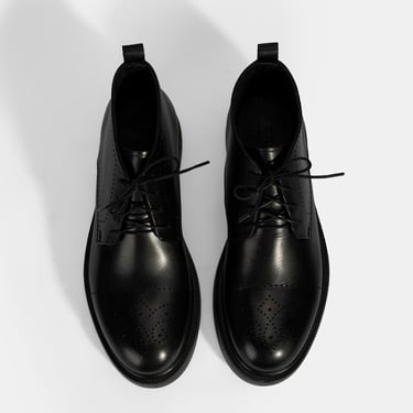  Erkek Siyah Bağcıklı Deri Bot