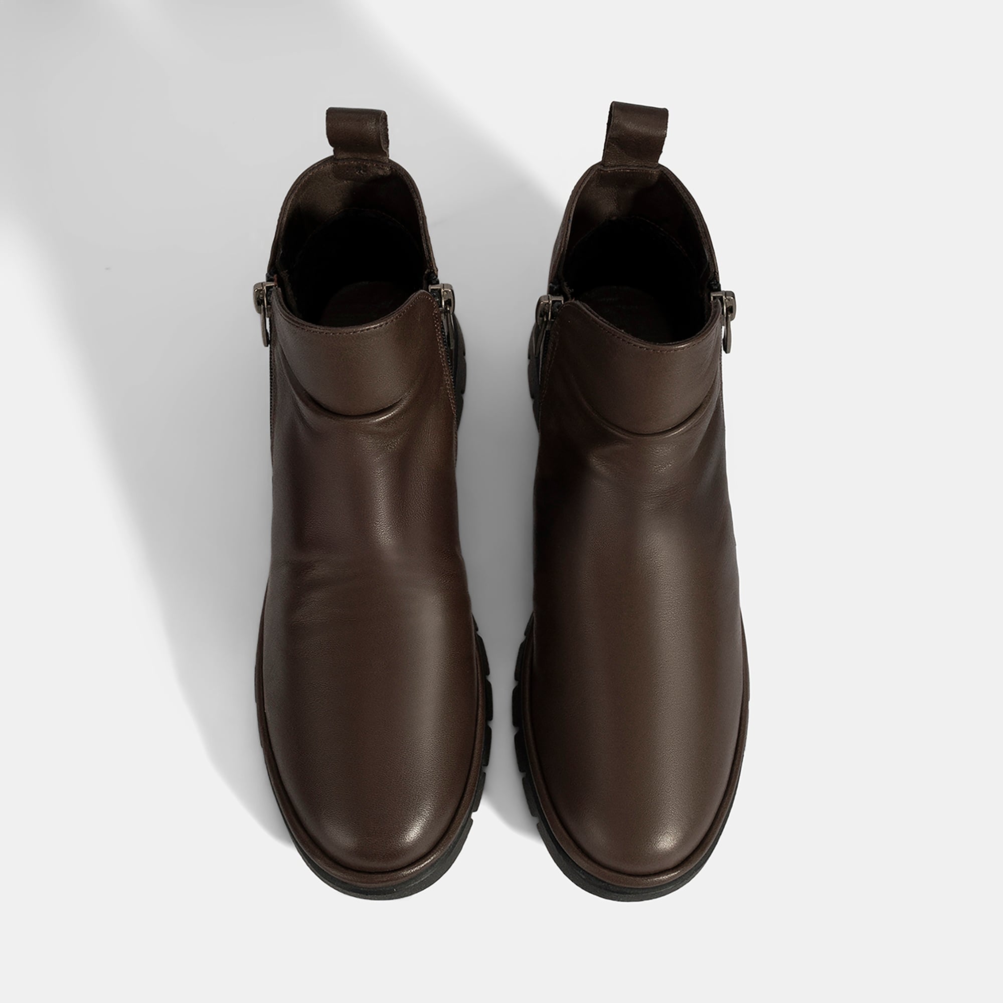 Kadın Kahve Fermuarlı Deri Bot