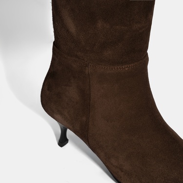  Kadın Kahve İnce Topuklu Süet Bot