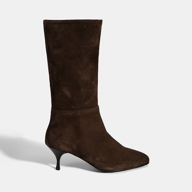  Kadın Kahve İnce Topuklu Süet Bot